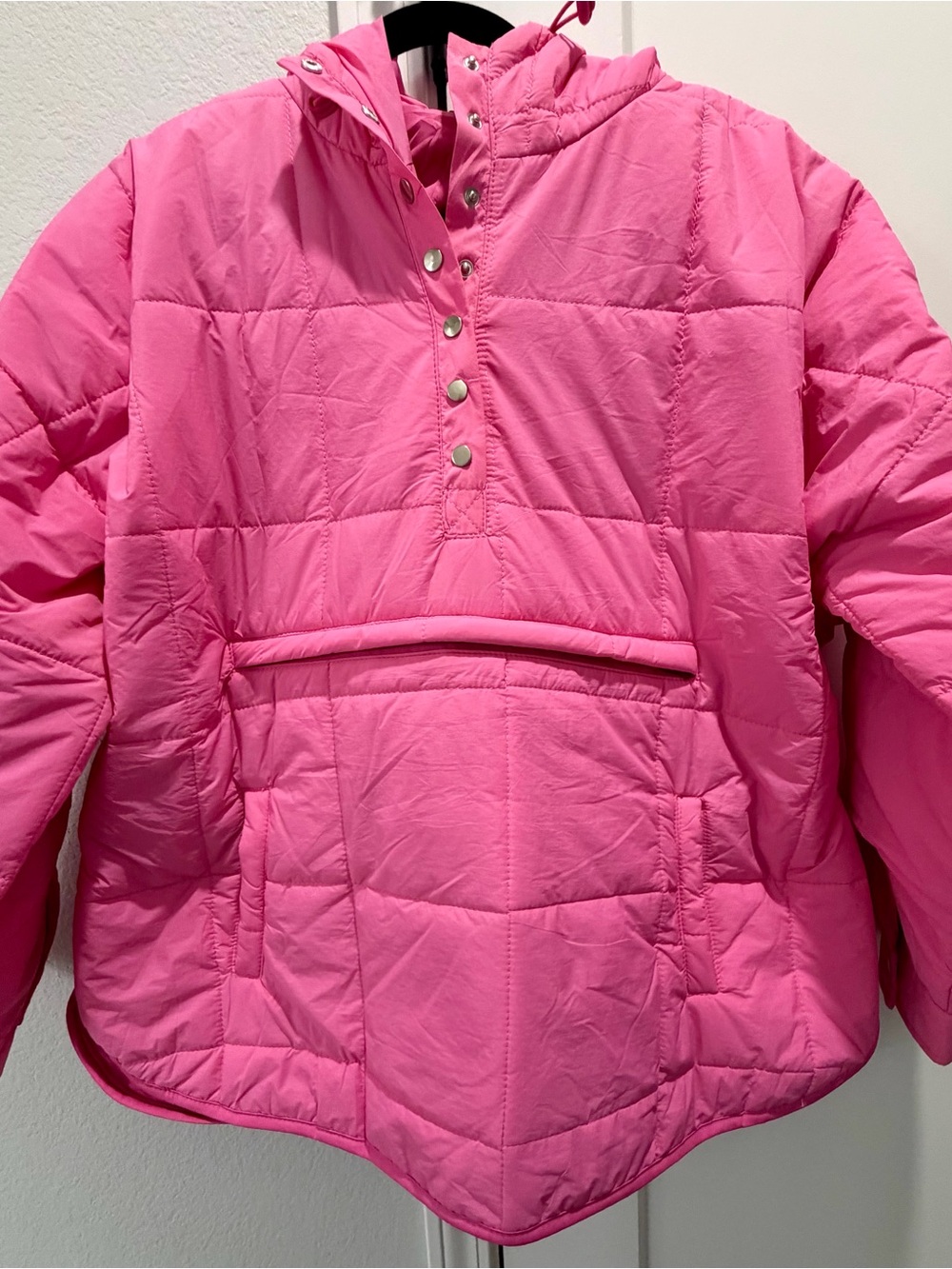 Blakey Hot Pink Oversized Pullover Puffer Jacket Coat with Hood & Pockets L/XL